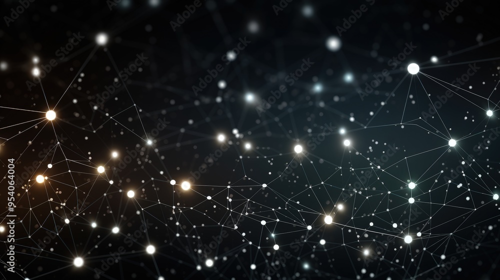 Obraz premium A digital abstract representation of interconnected nodes and lines, symbolizing networks and data flow.