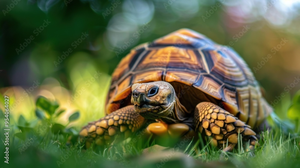 Closeup of a Radiated Tortoise in a Lush Garden Closeup of a Radiated Tortoise in a Lush Garden