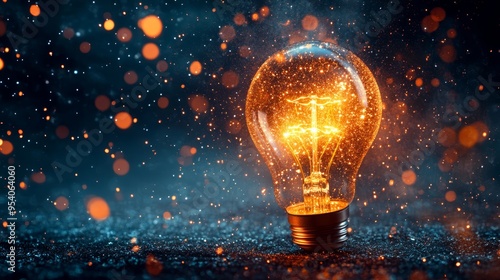 A glowing light bulb symbolizes business innovation, depicting the interplay of creativity and wisdom set against a vibrant, dynamic backdrop filled with sparks.