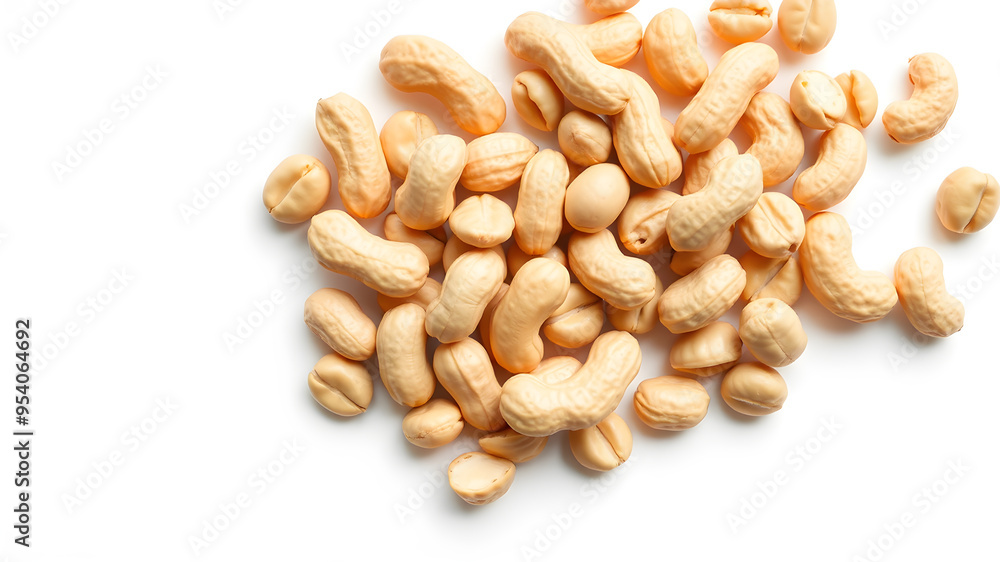 Salted peanuts on white background with space for text. Generative AI Salted peanuts on white background with space for text. Generative AI
