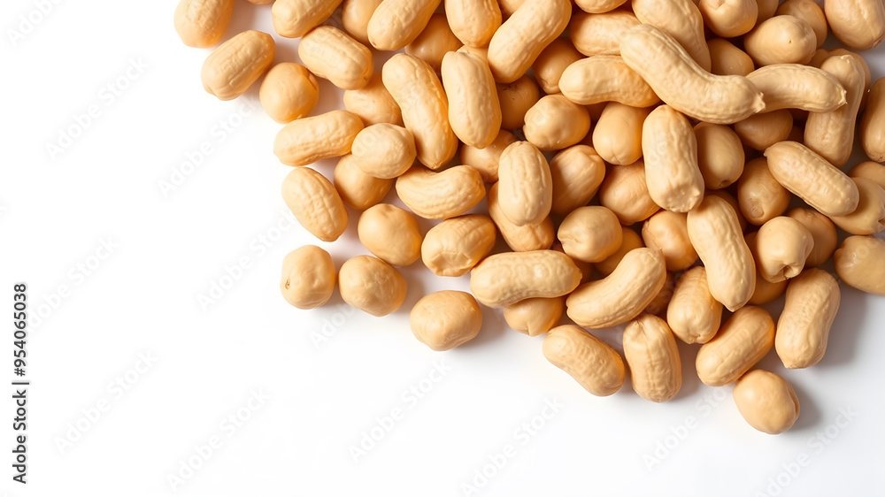 Salted peanuts on white background with space for text. Generative AI Salted peanuts on white background with space for text. Generative AI