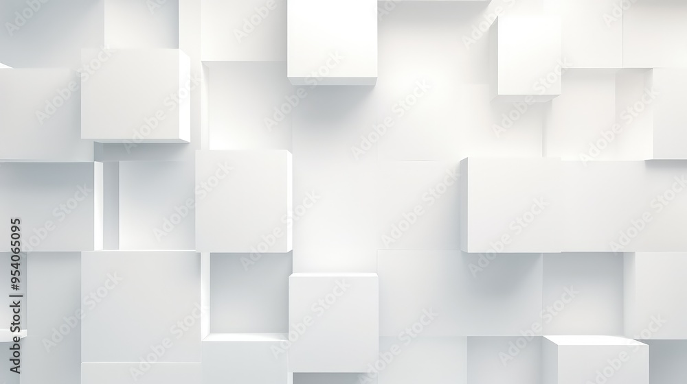 A minimalist 3D wall composed of white cubes, creating a modern and clean aesthetic. A minimalist 3D wall composed of white cubes, creating a modern and clean aesthetic.