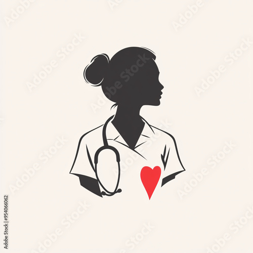 Minimalist nurse logo featuring a stylized female profile with a red cross on a nurse's cap