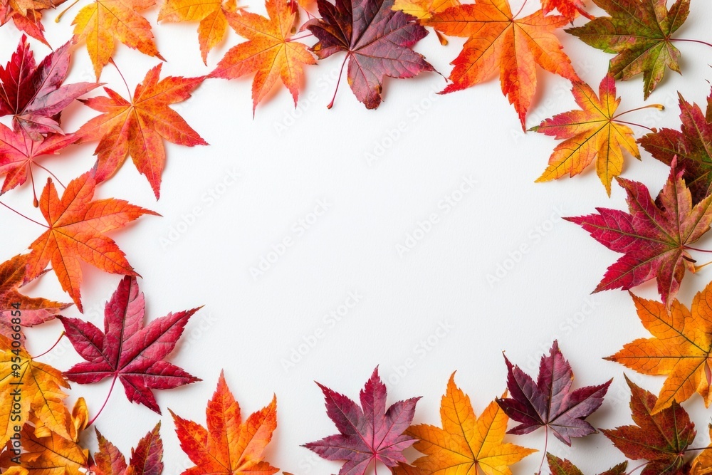 Autumn Maple Leaves Flat Lay White Background created with Generative AI Autumn Maple Leaves Flat Lay White Background created with Generative AI
