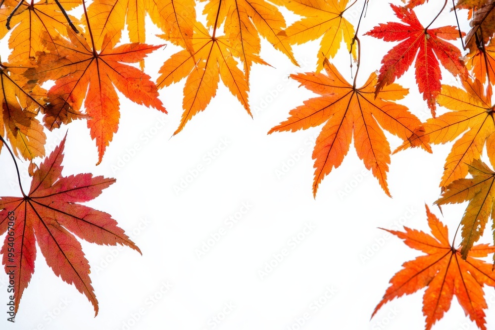 Autumn Maple Leaves Flat Lay White Background created with Generative AI Autumn Maple Leaves Flat Lay White Background created with Generative AI