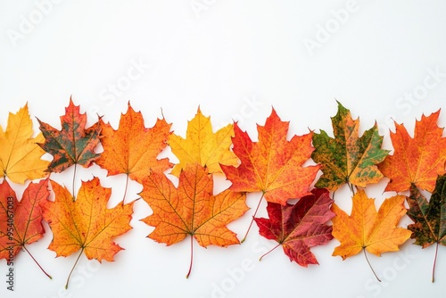 Autumn Maple Leaves Flat Lay White Background created with Generative AI