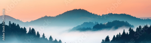 Dense fog covering a coastal town at dawn, foggy weather, quiet and eerie photo