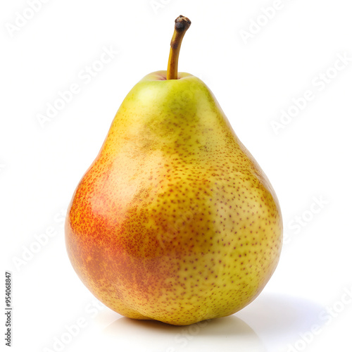 Ripe Pear with Red and Yellow Skin Isolated on White Background