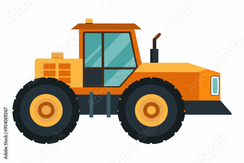  Realistic wheel tractor scraper construction vehicle vector art illustration