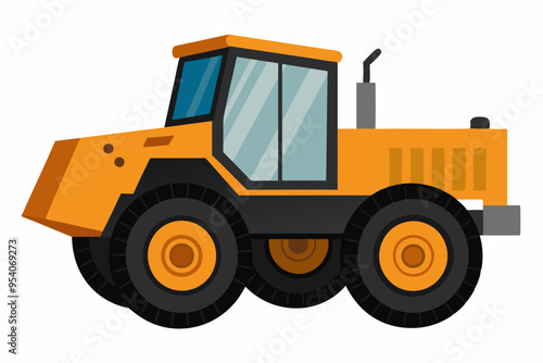  Realistic wheel tractor scraper construction vehicle vector art illustration