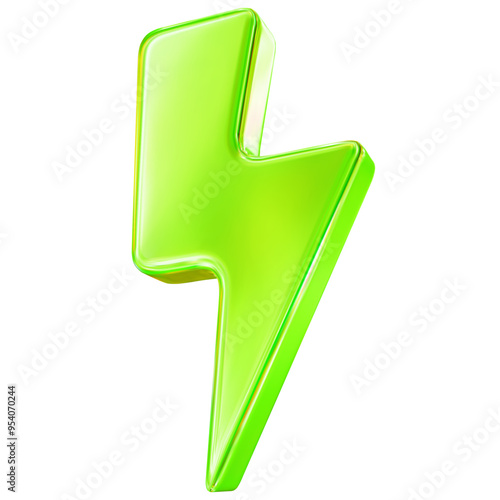 3d light green charger symbol. Holographic sign thunder. Symbol of energy, danger. Minimalistic electrical discharge. Stock vector illustration.