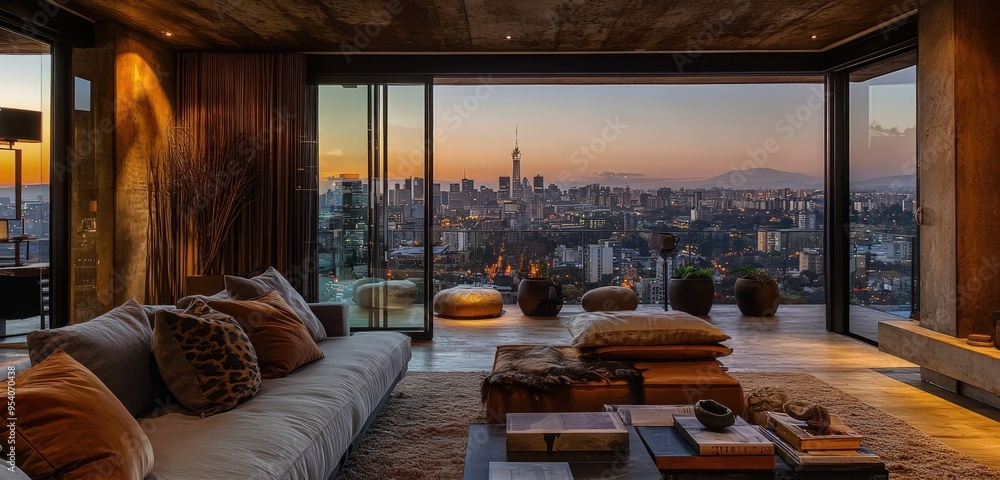 Fototapeta premium Safari-Inspired Loft in Johannesburg with Earth Tone Decor.