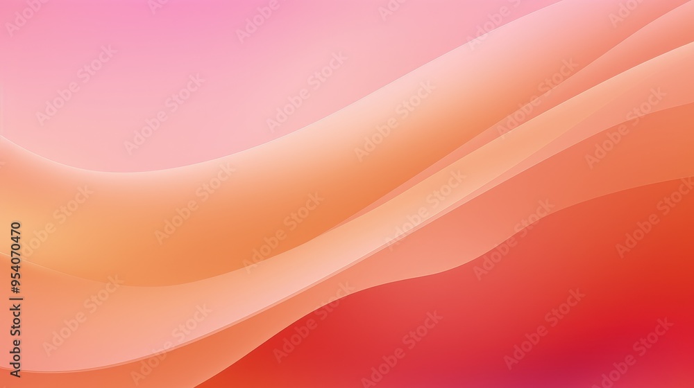 Fototapeta premium A smooth gradient background featuring soft waves in shades of pink, orange, and red, ideal for graphic design and digital art.