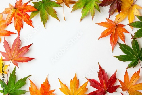 Autumn Maple Leaves Flat Lay White Background created with Generative AI