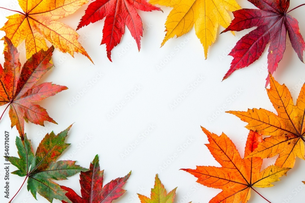Autumn Maple Leaves Flat Lay White Background created with Generative AI Autumn Maple Leaves Flat Lay White Background created with Generative AI