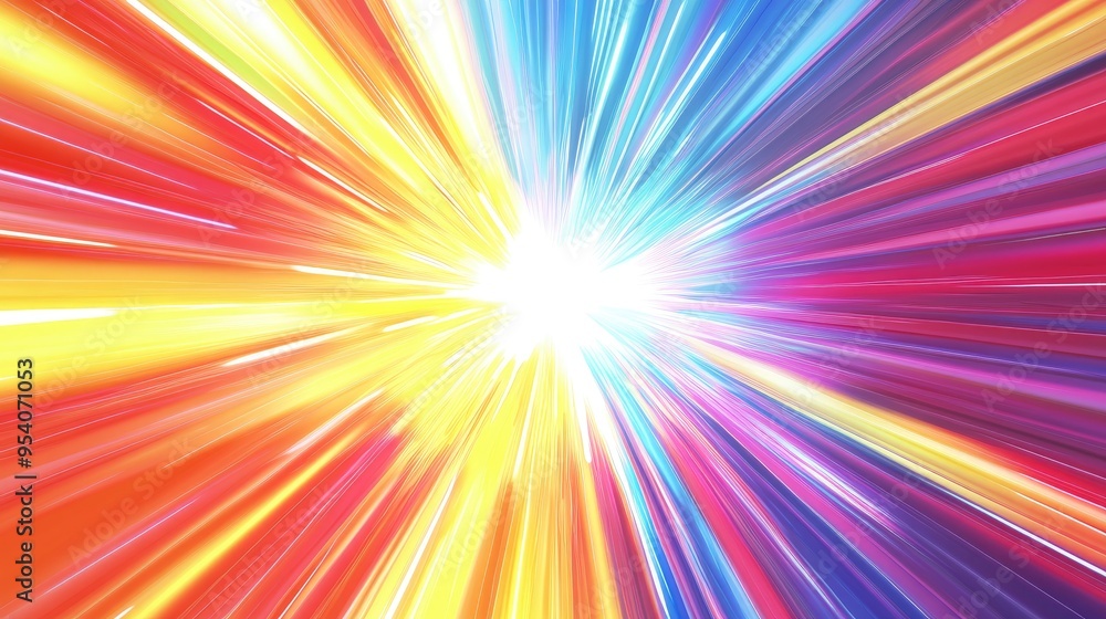 Exploding star pattern with vibrant radial lines in red, yellow, blue, and purple, emanating outward on a white background, enriched with a gradient Exploding star pattern with vibrant radial lines in red, yellow, blue, and purple, emanating outward on a white background, enriched with a gradient