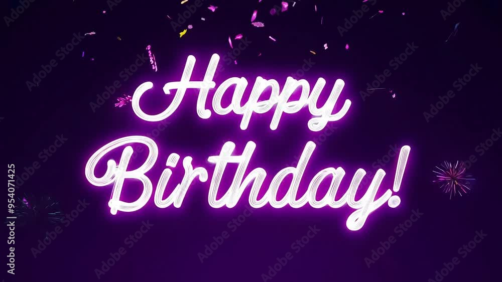 Happy birthday in neon pink on dark purple with soft light and zoom-in video Happy birthday in neon pink on dark purple with soft light and zoom-in video