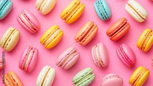 Wallpaper Mural colorful French macaroons on pink background , sweet Macaroons Cookies Torontodigital.ca