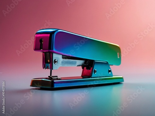 Colorful stapler on a gradient background, illustrated in D. photo