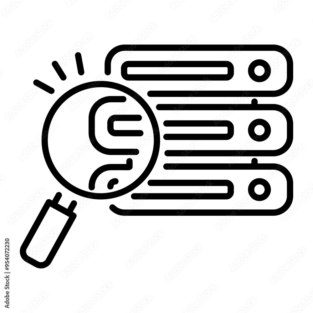 A linear icon of server search A linear icon of server search