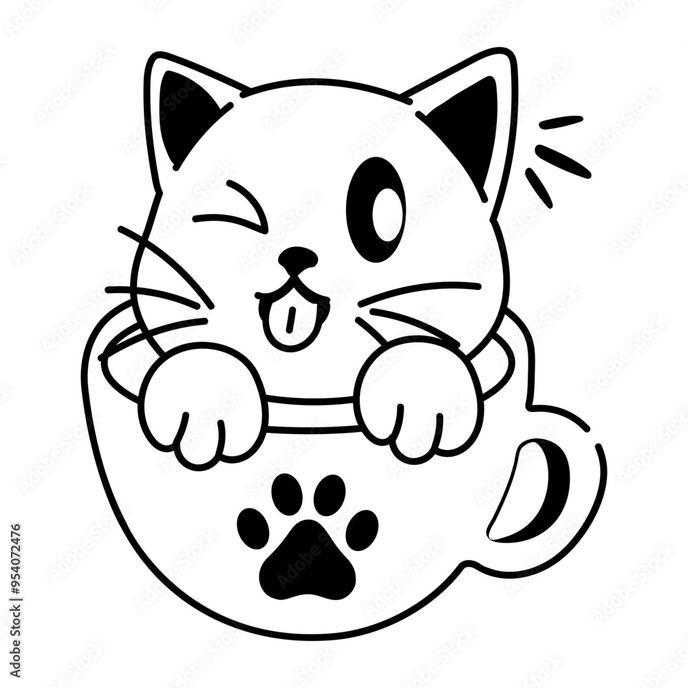 Cat cup icon in doodle style Cat cup icon in doodle style