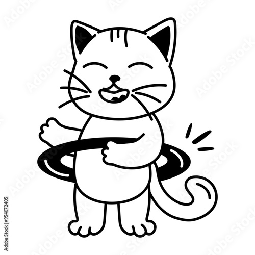 Playing cat icon in drawing style