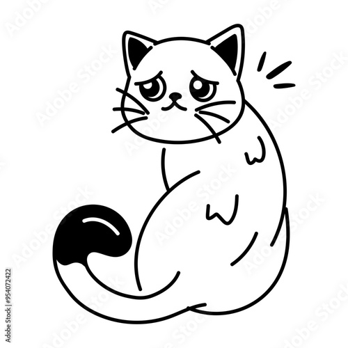 A sketchy style icon of sad cat 