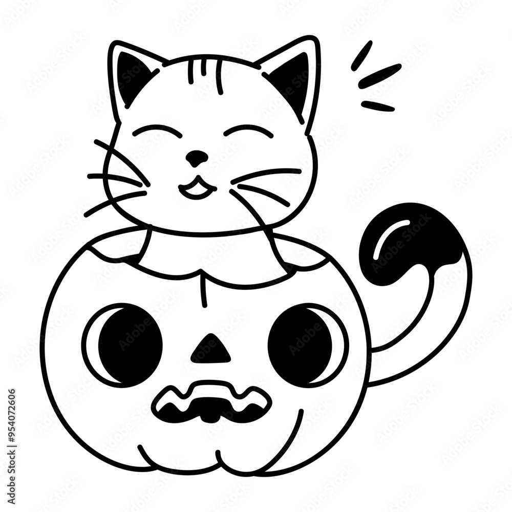 Halloween cat icon in doodle style Halloween cat icon in doodle style