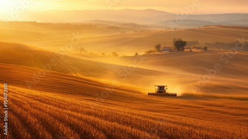 Multiple crops being harvested in the peak season, with fields stretching into the horizon, set against a realistic backdrop