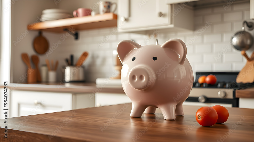 The Piggy Bank on kitchen. Generative AI The Piggy Bank on kitchen. Generative AI
