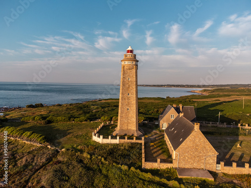 Fototapeta Lighthouse - Phare du Cap Levi Fermanville La Manche Normandie France sunset