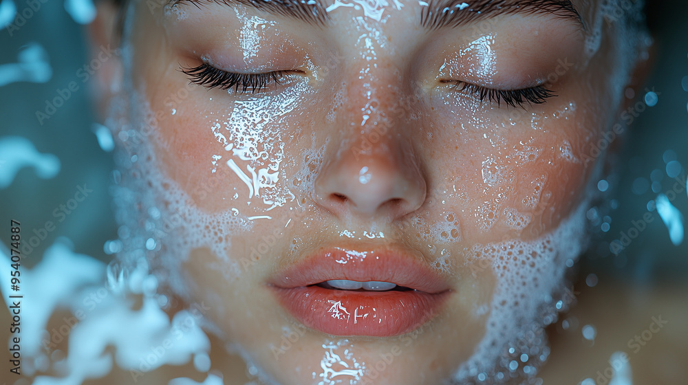 A morning skincare routine with a person washing their face with cool water. A morning skincare routine with a person washing their face with cool water.