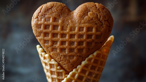 Heart-Shaped Waffle Cookie in a Waffle Cone