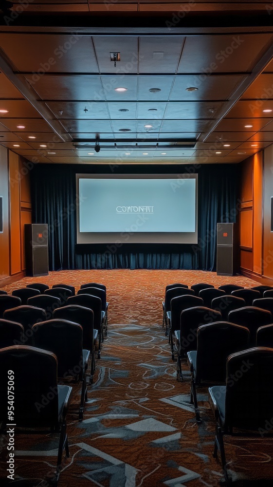 A room with a large screen that says quot conference quot A room with a large screen that says quot conference quot