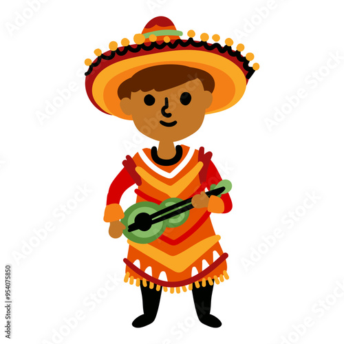 Mexican man in sombrero and poncho vector illustration graphic design. Cinco De Mayo.