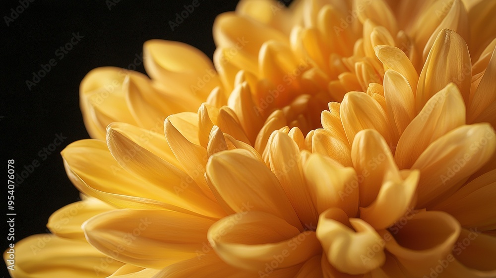 A close-up of a yellow flower on a black background, with the center in sharp focus A close-up of a yellow flower on a black background, with the center in sharp focus