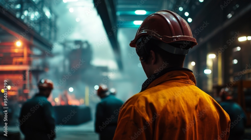 Industrial Worker in Steel Factory Hall Generative AI