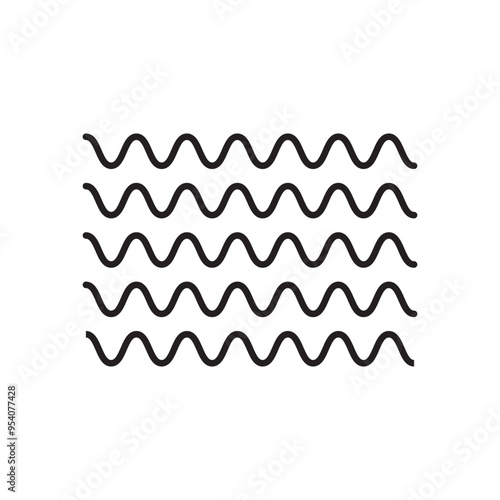 Sea wave icon set. Set of thin line waves. Various wave water lake river. Water logo, line ocean symbol in vector flat style. Seamless abstract line pattern. Water outline symbol. Sea and Ocean signs