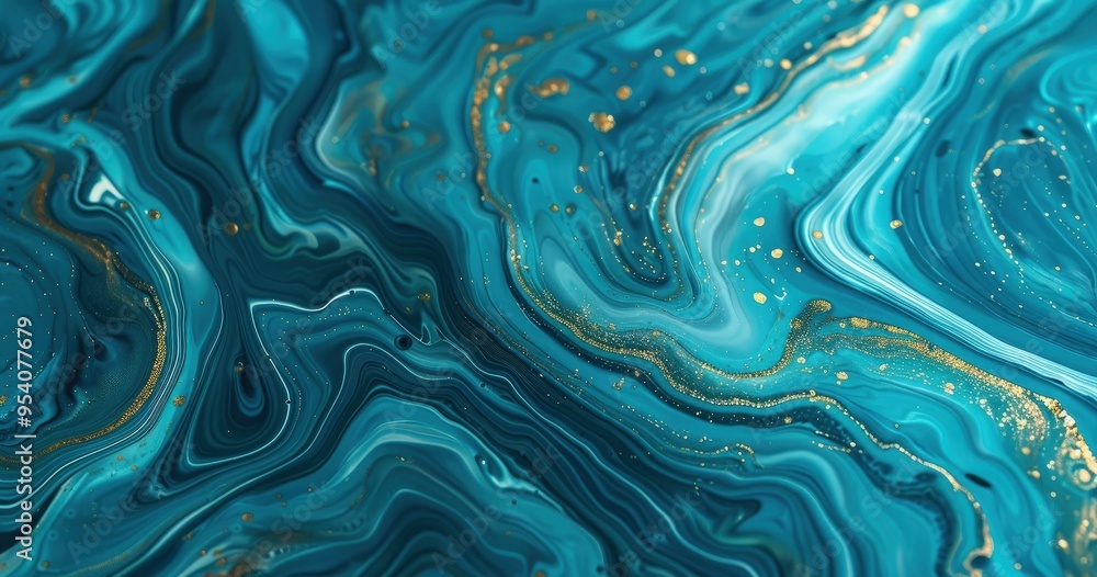 A mesmerizing abstract design featuring swirling turquoise and gold patterns, evoking a sense of fluidity and elegance.