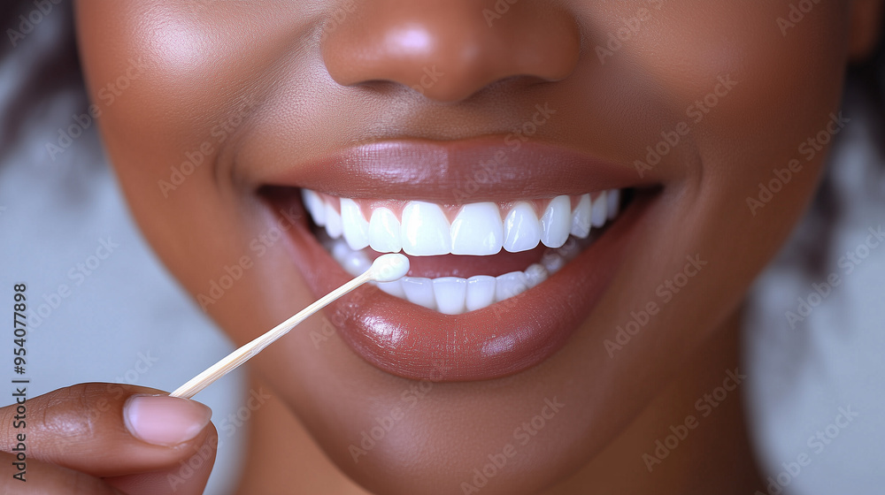 Fototapeta premium A person using a toothpick to ensure clean teeth, with a focus on oral hygiene.