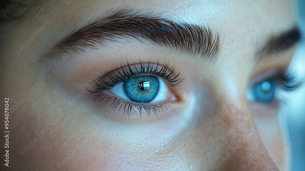 Obraz premium Eyebrow care with precise tweezing, shaping the brows to perfection in a well-lit vanity.