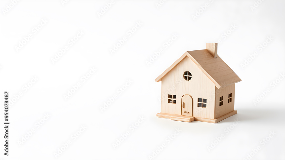 © Tark - Toy wooden house on white background symbolizing home ownership space for text. Generative AI © Tark - Toy wooden house on white background symbolizing home ownership space for text. Generative AI