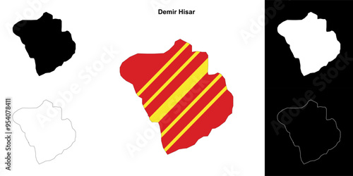 Demir Hisar municipality outline map set