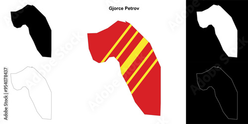 Gjorce Petrov municipality outline map set