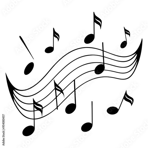 Musical background with notes. Flying music notes. Song notation in flat design. Vector illustration.