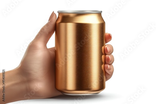 A hand holding a can of gold colored beer