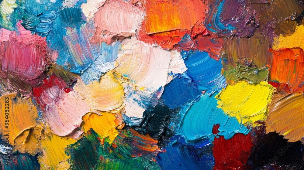 Bright colors blend artistically in an abstract painting created in a studio during the afternoon hours, showcasing vibrant brush strokes Bright colors blend artistically in an abstract painting created in a studio during the afternoon hours, showcasing vibrant brush strokes