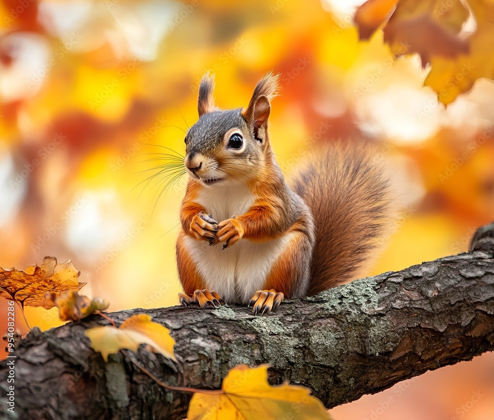 Photorealistic autumn scene with an oak tree branch surrounded by vibrant orange leaves. AI generated illustration. Photorealistic autumn scene with an oak tree branch surrounded by vibrant orange leaves. AI generated illustration.