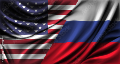 Flag of Russia and USA fluttering. Vector illustration. photo