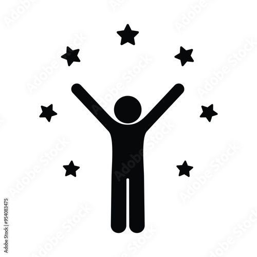 self-confidence icon, motivation  illustration, symbol life skills,  successful person, stick figure human silhouette isolated on transparent